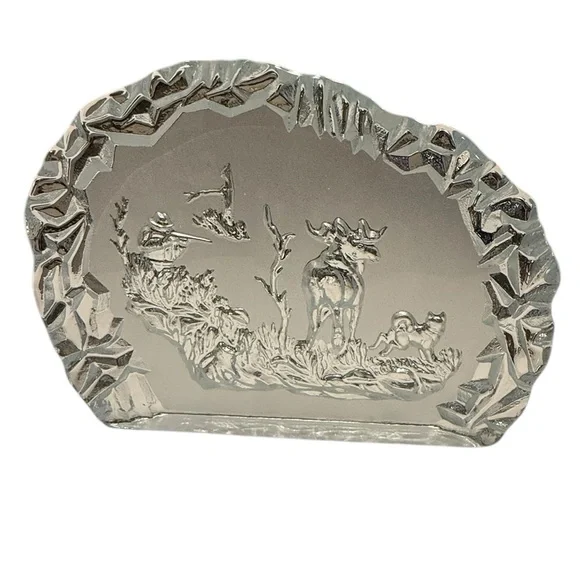 Nybro Sweden Crystal Glass Paperweight Sculpture Crystal Wildlife Scene Decor